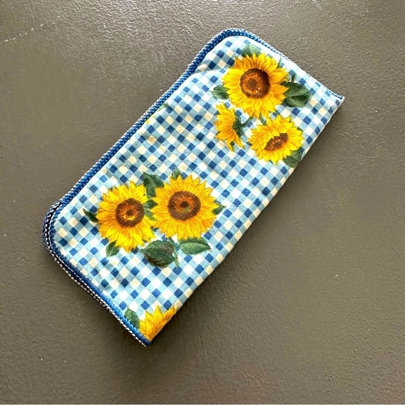 Vintage Handbags - Fabric Glasses Sunflower Gingham Blue Checkered Eyeglass Case Reinforced Vintage